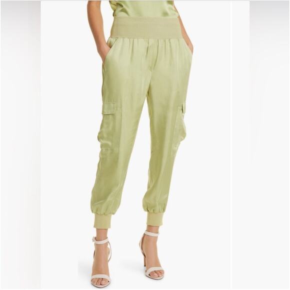 Cinq a Sept Pants Womens Small Green Giles Cupro Jogger Cargo Crop Pull On Tea - Picture 1 of 14